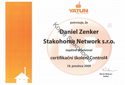 Control4 certifikát Control4 certifikát