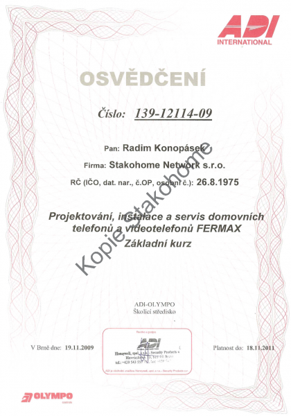 ADI osvědčení ADI osvědčení