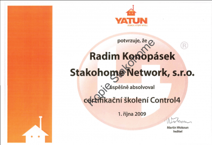 Control4 certifikát Control4 certifikát