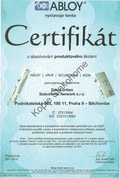 ABLOY certifikát ABLOY certifikát